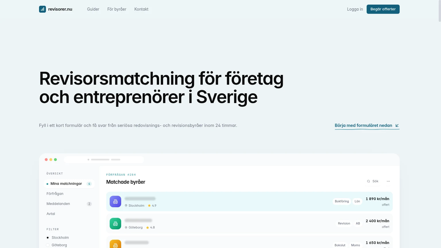 Skærmbillede af hjemmesiden for Revisorer.nu